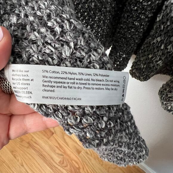 Eileen Fisher Knit Cardigan Charcoal Gray Linen Open Front Long Sleeve Sz L - Picture 3 of 5